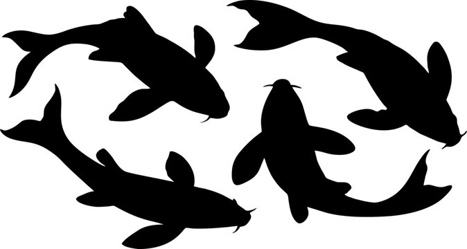 set of koi fish silhouette vector isolated on white background