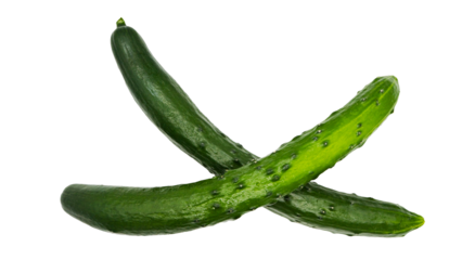 交差するきゅうり  新鮮な野菜素材　（背景透過）