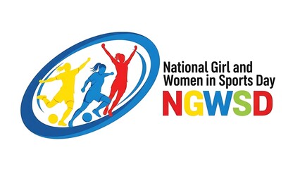 National Girl and Women in Sports Day logo with colorful athletic women