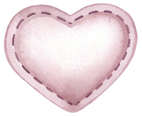 Soft pink heart with stitched edges on transparent background.