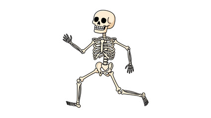 Energetic Cartoon Skeleton Running with Lively Motion, a Humorous Illustration Depicting Human Anatomy in Action, Ideal for Educational Science or Festive Halloween Concepts