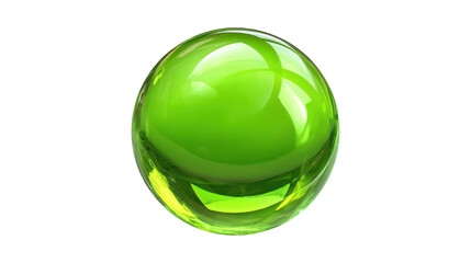 Green glossy transparent sphere, a liquid glass geometric object reflecting light, creating a modern visual for various concepts while presented on a clear alpha channel background, png