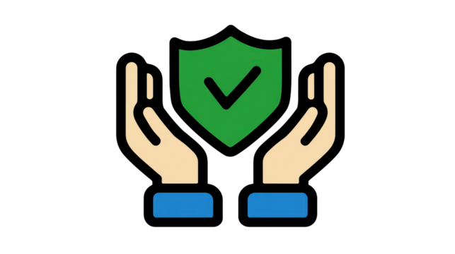 Protecting security and safety with two hands guarding a shield, signifying data verification, privacy protection, insurance, and warranty assurance on a transparent background, png - Powered by Adobe