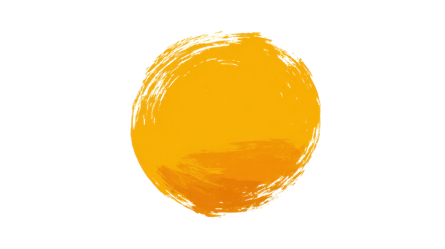 Yellow and orange hand painted brush stroke creating a textured circle shape, a vibrant abstract grunge element with paint splatters, isolated on a transparent background, png - Powered by Adobe