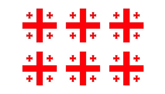 Six red cross flags arranged against a white background - Powered by Adobe