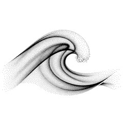 Sea wave in halftone dot style on transparent background for artistic design