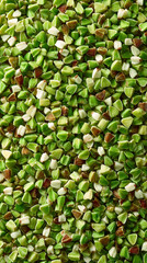 Close-up of green buckwheat kernels showcasing detailed texture, natural color, and organic appearance, ideal for food photography, culinary presentations, and healthy eating concepts.