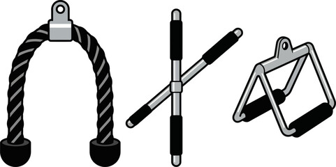 Gym cable machine attachments for strength training vector illustration