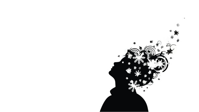 Silhouette of a person's head with floral elements and stars exploding outwards, symbolizing creativity and imagination.