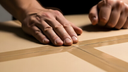 A person carefully sealing a cardboard box with tape, highlighting the meticulous process of packaging