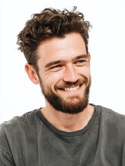 Obraz premium portrait of smiling satisfied guy isolated on white background no logos no brands ar 34