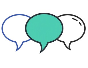 Three colorful speech bubbles overlapping each other on a white background