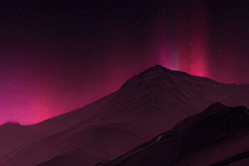 Mountain peak under aurora-like lights, with stars above