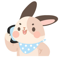 Cartoon Rabbit Character Talking on Cellphone