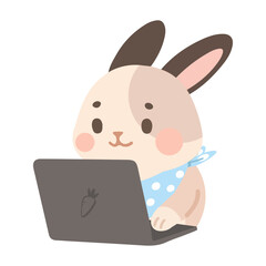 Cartoon Rabbit Working on Laptop