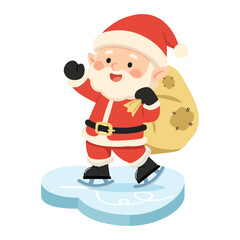 Cartoon Santa Skating with Sack of Gifts