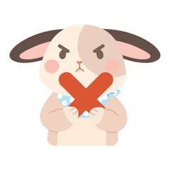 Cartoon Rabbit Holding Red X Illustration