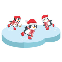 Cartoon Penguins Ice Skating Illustration