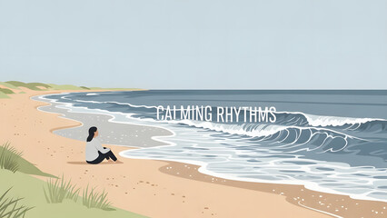 A woman sitting and enjoying the view of the calming sea with its rhythms