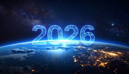 New Year 2026 and Christmas holiday greeting card illustration with stars and decorations