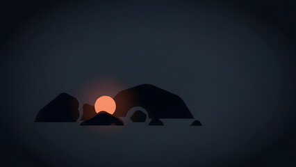 Silhouette of rocks and sun creating a sense of tranquility and peace