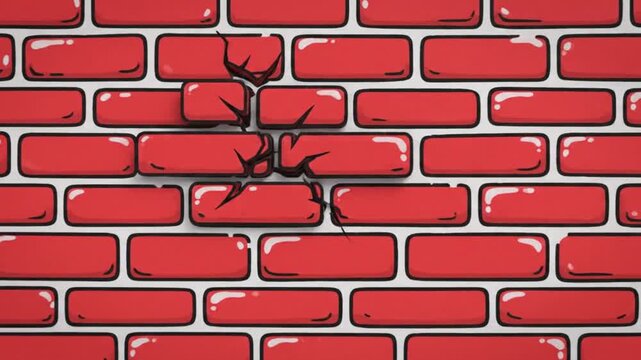 Close-up view of a cracked and distressed red brick wall, showcasing intricate textures and patterns