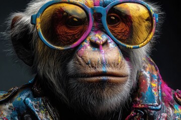 Monkey Cute Yet Unique Animal Posing on a Deep Black Background Highlighting Its Distinctive Features and Charming Appearance