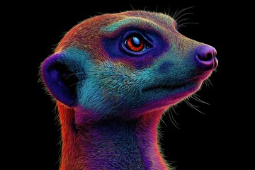 Meerkat Cute Yet Unique Animal Posing on a Deep Black Background Highlighting Its Distinctive Features and Charming Appearance