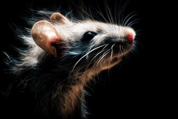 Mous Cute Yet Unique Animal Posing on a Deep Black Background Highlighting Its Distinctive Features and Charming Appearance