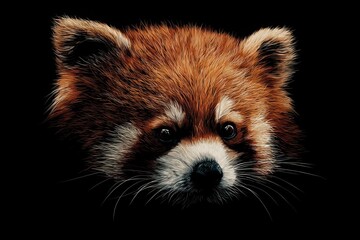 Redpanda Cute Yet Unique Animal Posing on a Deep Black Background Highlighting Its Distinctive Features and Charming Appearance