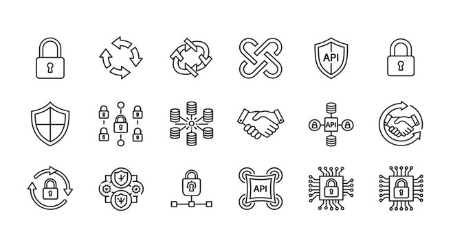 Illustrations of various security and data protection icons