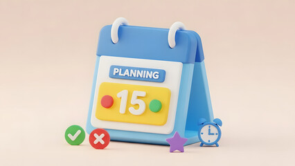 A vibrant visual representation of a calendar, clock, check marks and star symbolizing schedule, planning and date