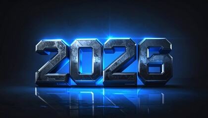 3D neon New Year 2026 sign illustration with holiday concept and party lights