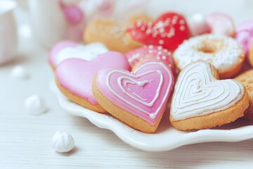 Valentine's Day desserts, heart-shaped cookies, sweet and romantic atmosphere
