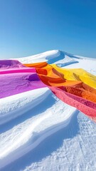 Colorful steps cut into snow