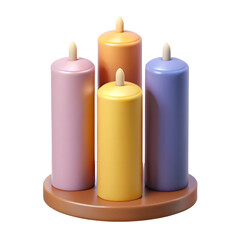 colorful candles on brown tray
