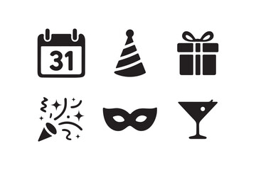 Happy New Year Icon Collection on white background.