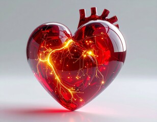 Translucent Glass Heart with Digital Circuits 3D Render Healthcare Concept