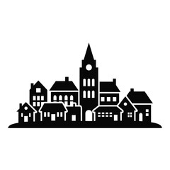 Fototapeta premium Silhouette of a town with clock tower