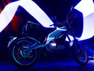 Electric sled motorcycles in the dark street corner