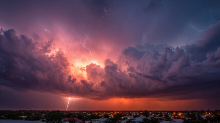 Heavy storm clouds unleash a thunderstorm with multiple lightning bolts flashing across the sky, capturing intense energy, dramatic atmosphere, and the raw power of nature.
