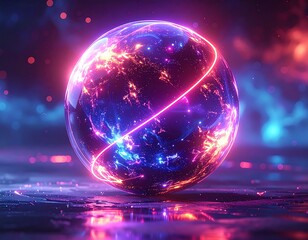 Illuminated translucent sphere, swirling energy, space backdrop