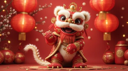 Chinese New Year. 3D Chinese New Year character. Red lanterns and golden decorations. for celebrating Chinese New Year, banners, and greeting cards