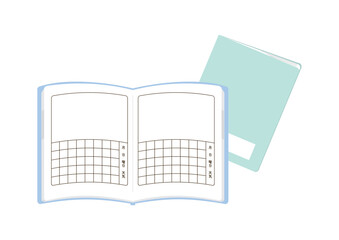 シンプルな白紙の絵日記、開いたところ、閉じたところ