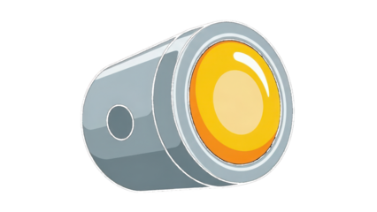 Round metallic device with glowing orange circular light on front isolated on a transparent background