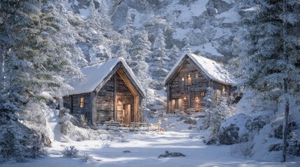 snowladen scandinavian mountain cocooning rustic cabins perfect for hygge celebrations or a whimsical imbolc winter retreat