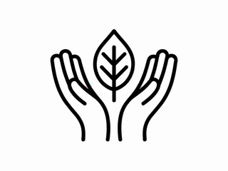 Obraz premium Hands holding leaf symbolizing environmental care and growth