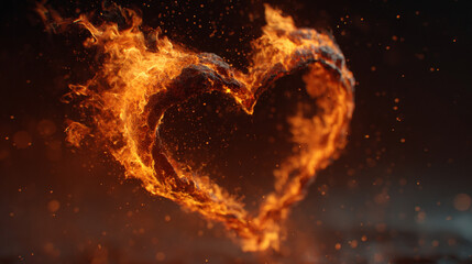 Seamless animation of a burning heart with sparks, glowing flames, and dynamic motion, symbolizing passion, energy, intensity, and fiery emotion in a striking visual.

