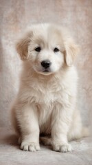 Obraz premium cute baby puppy portrait, fluffy fur, soft daylight, pastel background, professional photography
