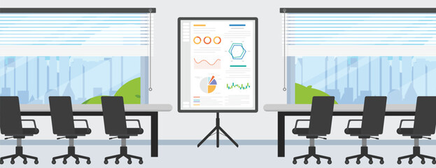 Conference room with working table desk and data screen monitor on the center room.